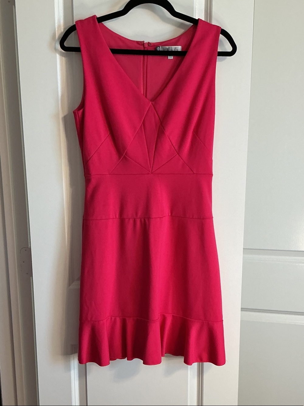 Jennifer Lopez Hot Pink V-Neck Sleeveless Mini Dress with Flounce Hem